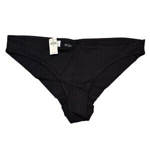 Aerie Waffle Cheeky Bikini Bottom XL Black Textured Stretch Swim